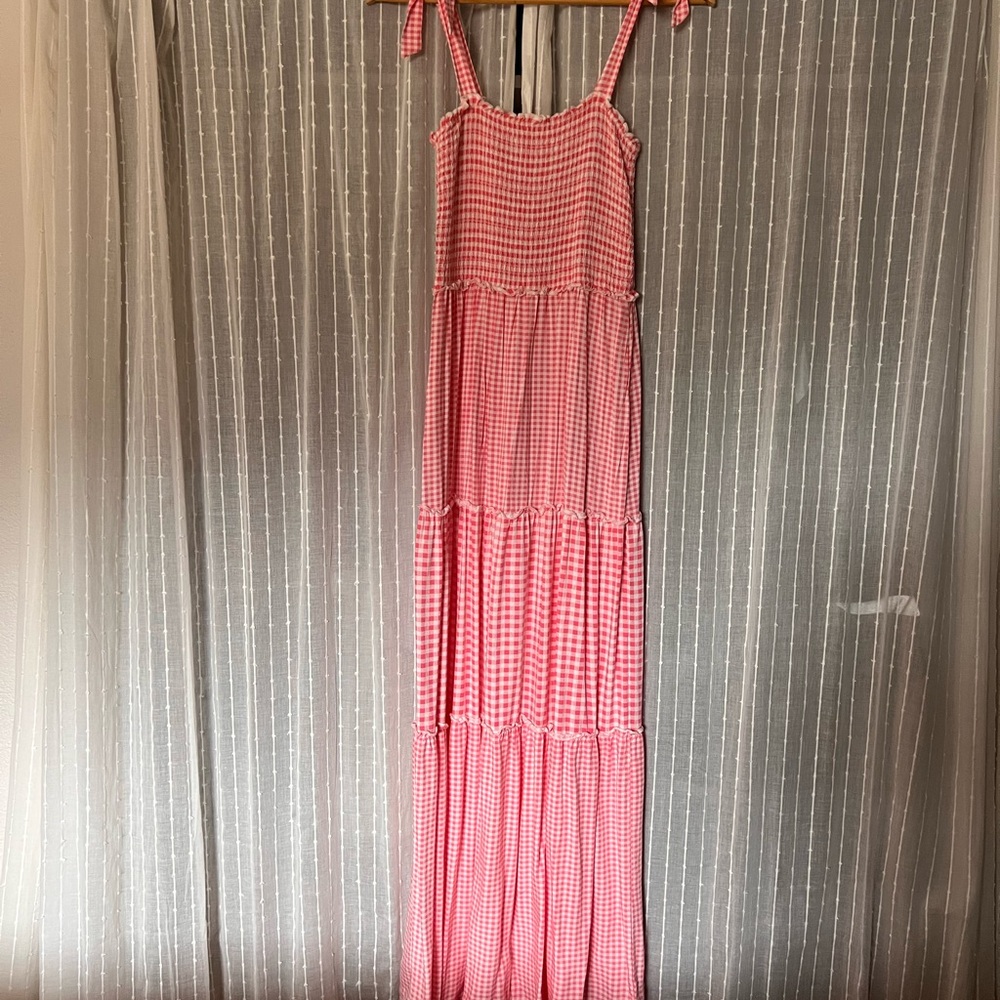 Pink Gingham Maxi Dress